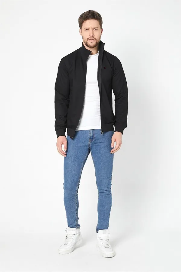 Gilet noir à manches longues et fermeture éclair pour homme