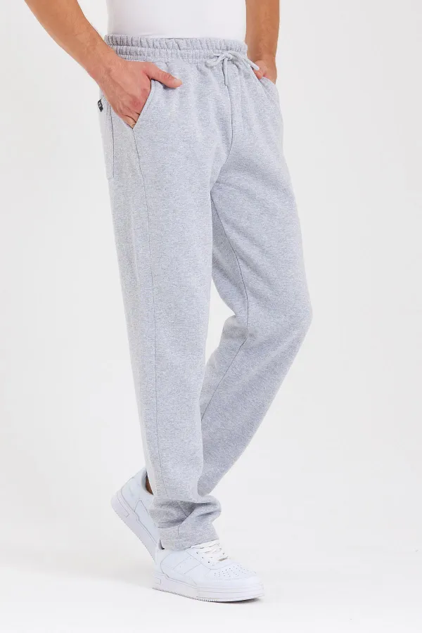 Siyah Arka Cepli Etiket Detaylı Düz Paça Erkek İçi Pamuklu Eşofman Altı