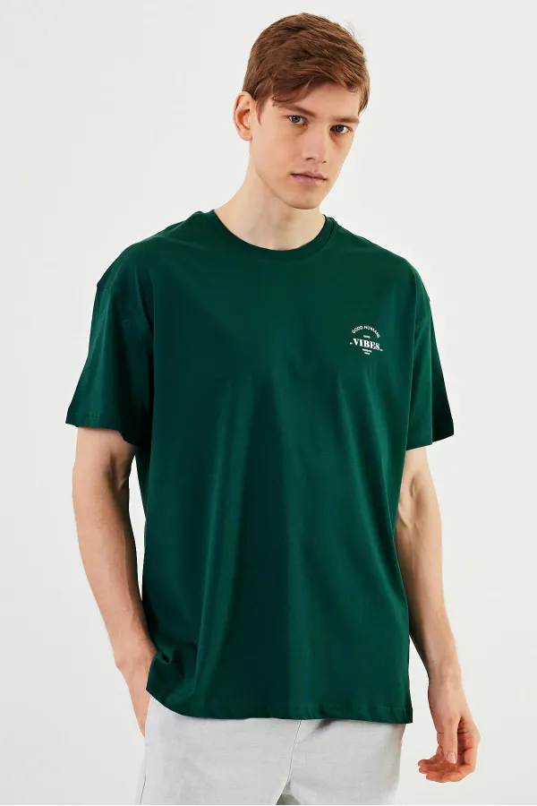 T-shirt oversize homme Leo 100 % coton, col rond, imprimé, modèle basique MTLCE77