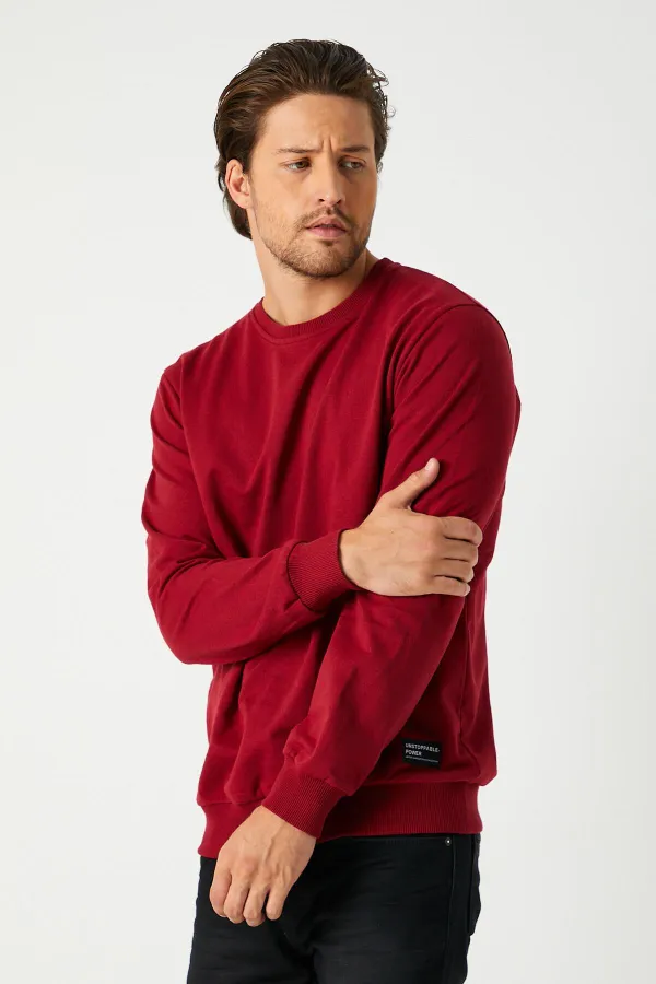 Sweat-shirt basique bordeaux à col rond pour homme 