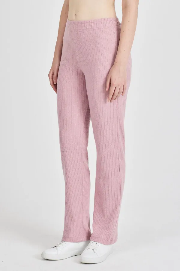 Pantalon de survêtement rose fuchsia côtelé à jambes larges et taille haute pour femme