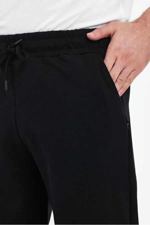 Short bermuda noir pour homme, longueur genou, style capri, avec poches latérales et taille élastique ajustable MTLCE74