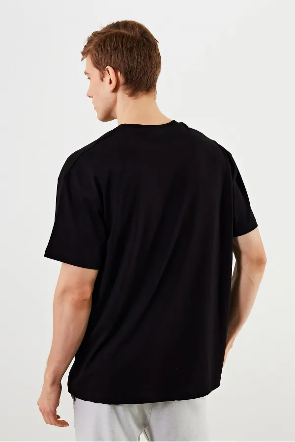 MTLCE76 Leo Men's Oversize T-shirt, 100% Cotton, Crew Neck, Printed Detail Basic T-shirt