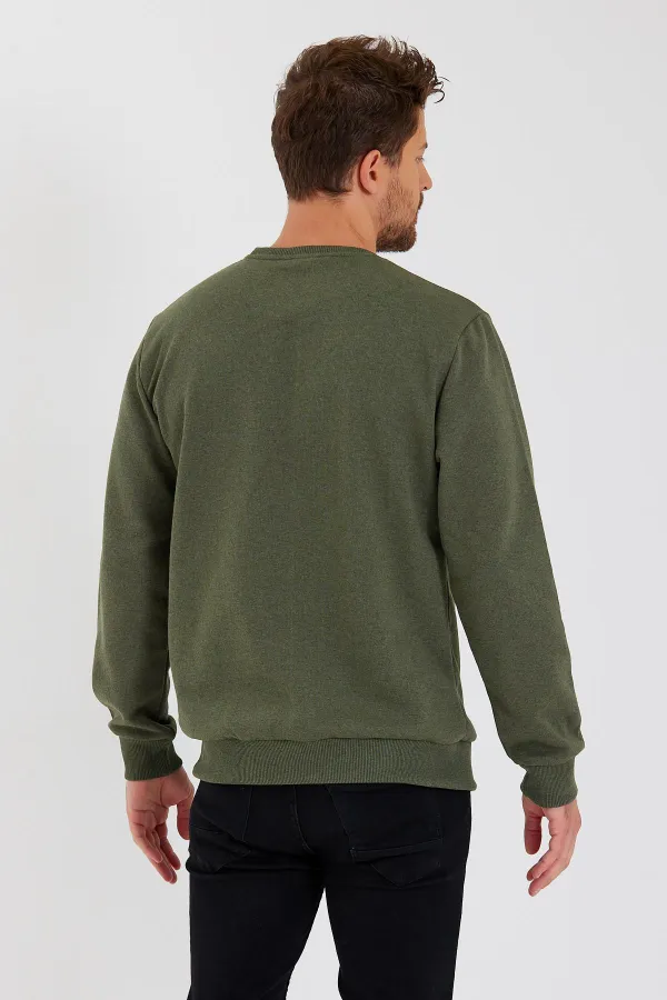 Bisiklet Yaka Etiket Detayı İçi Pamuklu Erkek Sweatshirt