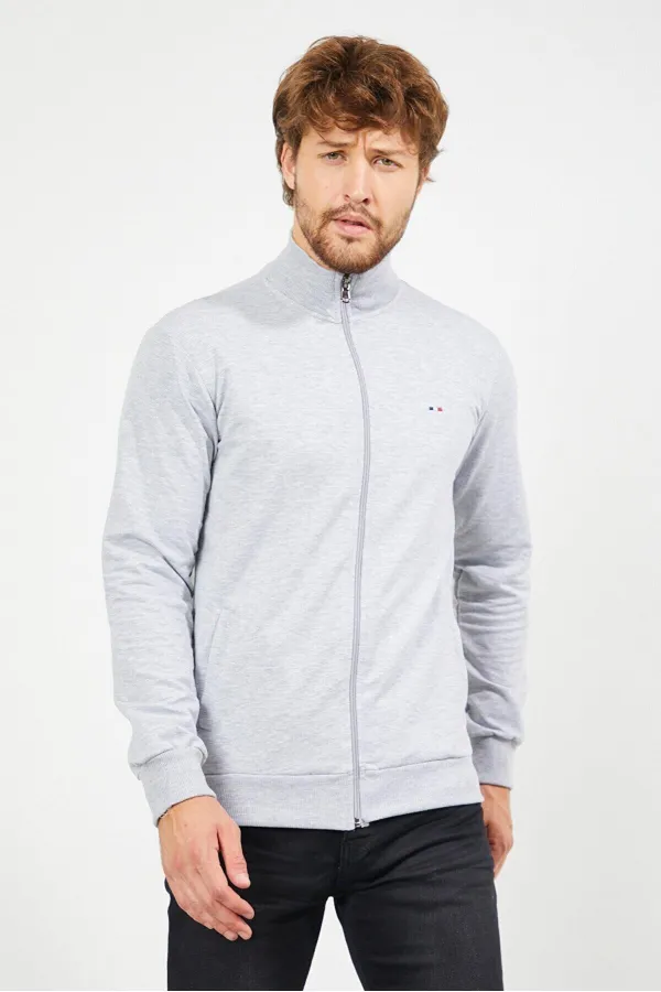 Gilet gris à manches longues et fermeture éclair pour homme