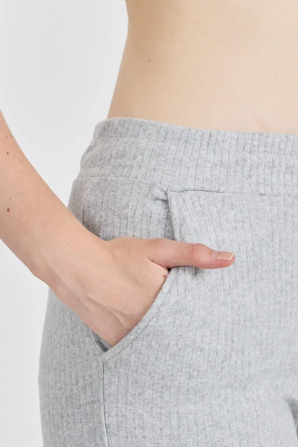 Pantalon de survêtement gris côtelé à jambes larges et taille haute avec poches pour femme