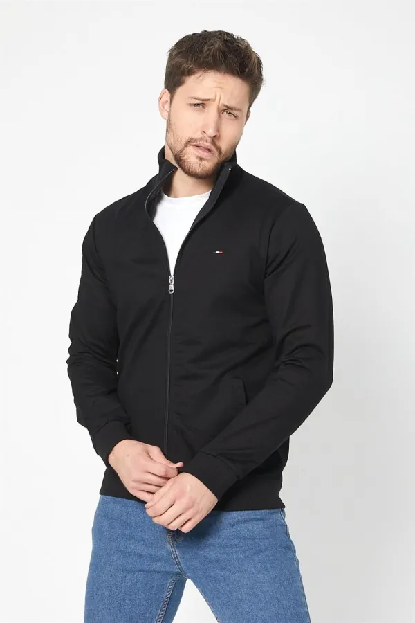 Gilet noir à manches longues et fermeture éclair pour homme