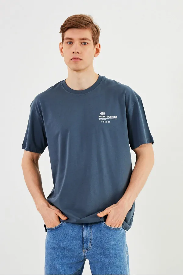 Leo Erkek Oversize Tshirt %100 Pamuk Bisiklet Yaka Baskı Detaylı Basic Tişört 