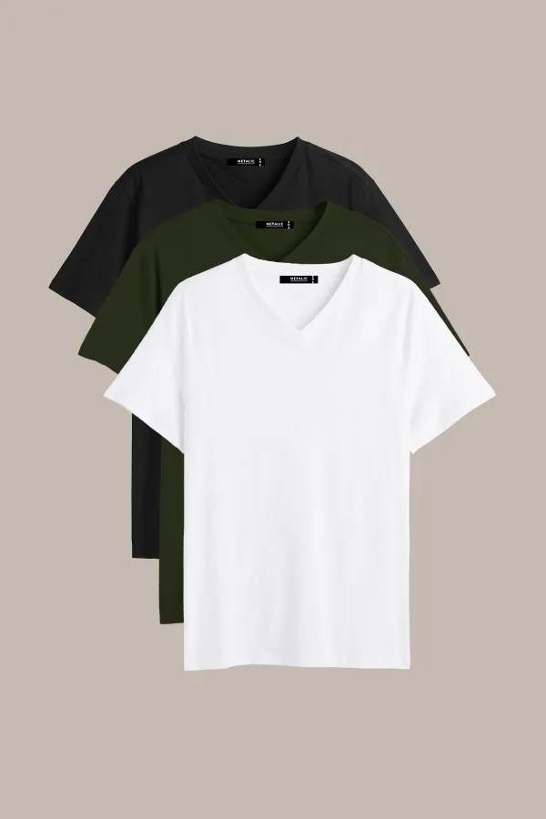 Men's Multicolored T-Shirt, Regular Fit, Relaxed Cut, V-Neck, 3-Pack Basic T-Shirts