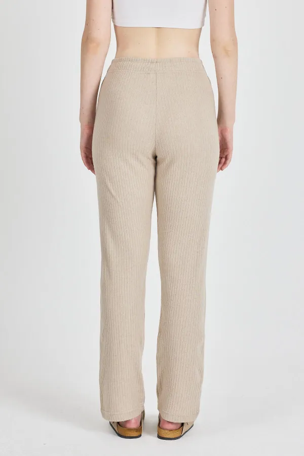 Vizon Fitilli Geniş Paça Pamuklu İnce Yüksek Bel Kadın Eşofman Altı