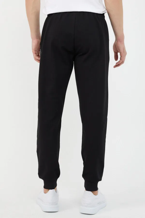 Erkek Regular Fit Rahat Kesim Beli Bağcıklı Jogger Cepli Lastikli Paça Siyah Eşofman Altı