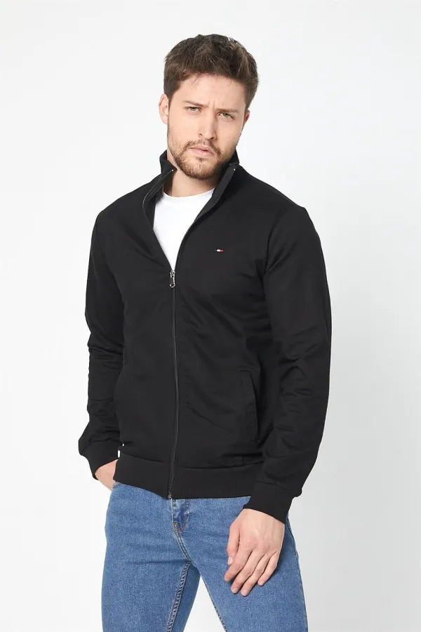 Gilet noir à manches longues et fermeture éclair pour homme