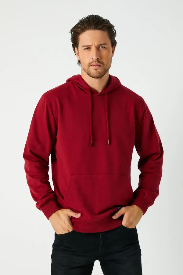Sweat-shirt à capuche bordeaux pour homme avec poche kangourou