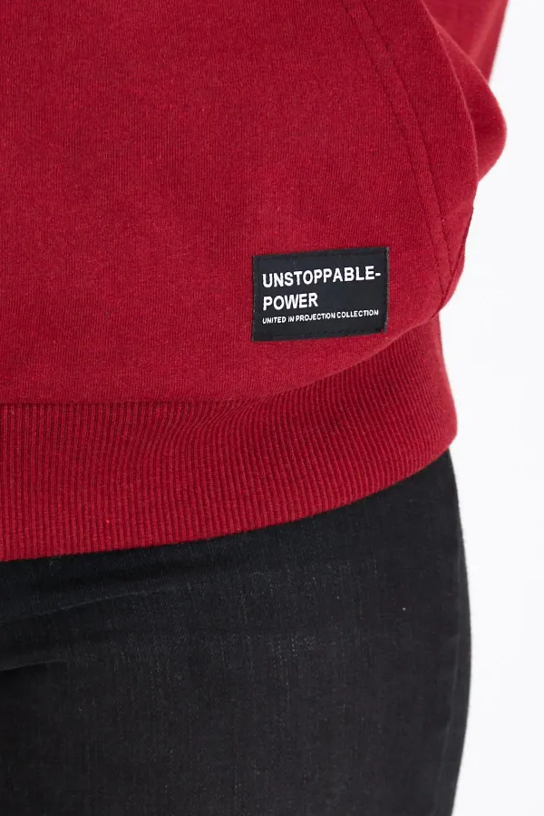 Metalic Kadın Bordo Kapüşonlu Basic Örme Sweatshirt