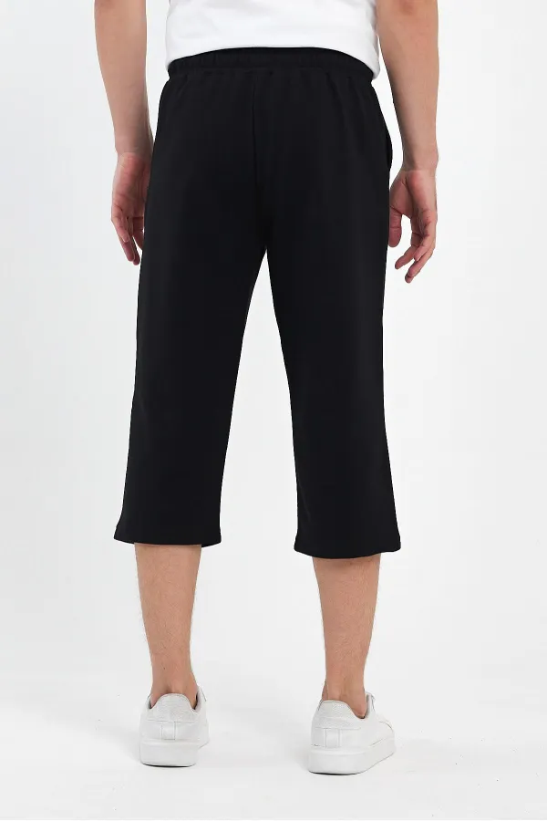 Short bermuda noir pour homme, longueur genou, style capri, avec poches latérales et taille élastique ajustable MTLCE74