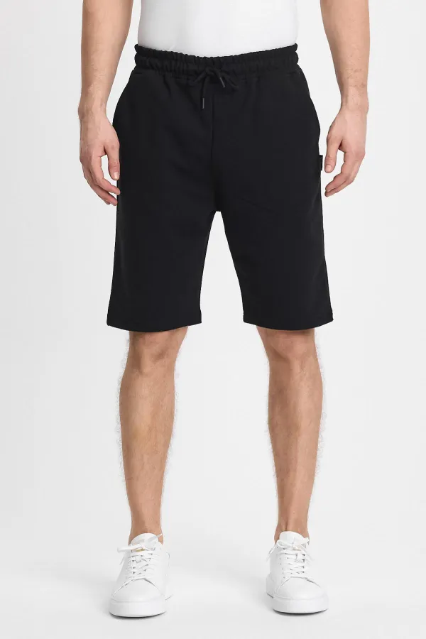 Short noir pour homme - Coupe classique, confortable, avec poches latérales et taille élastiquée