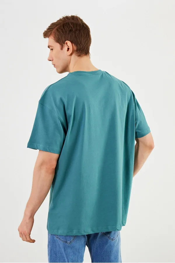 T-shirt oversize homme Leo 100 % coton, col rond, imprimé, modèle basique MTLCE84