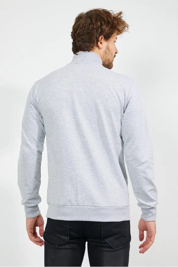 Gilet gris à manches longues et fermeture éclair pour homme