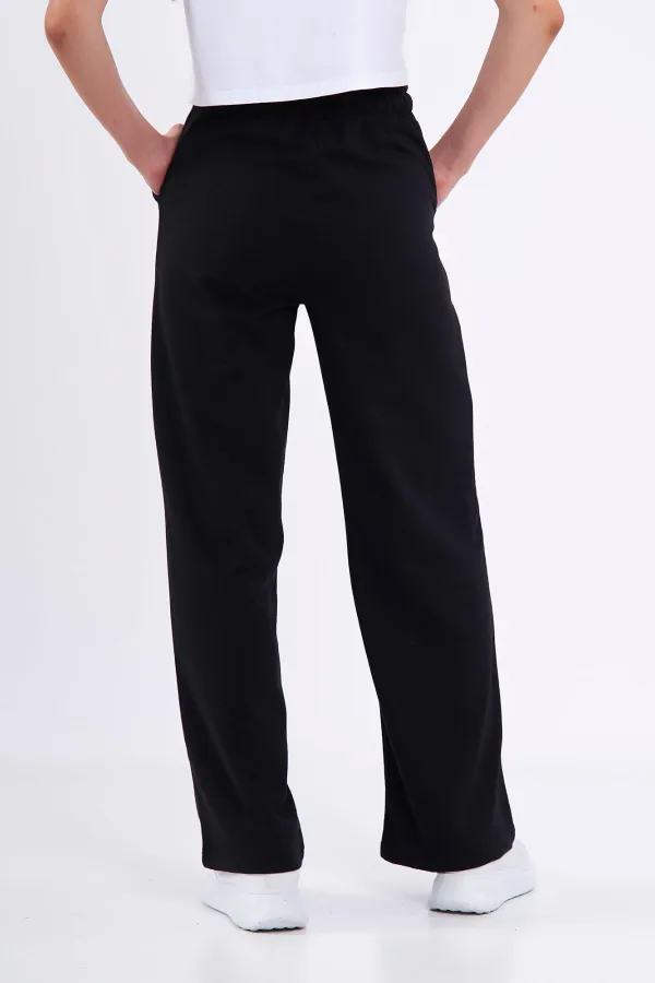 Kadın Mevsimlik Salaş Geniş Rahat Paça Yan Cepli Siyah Eşofman Altı