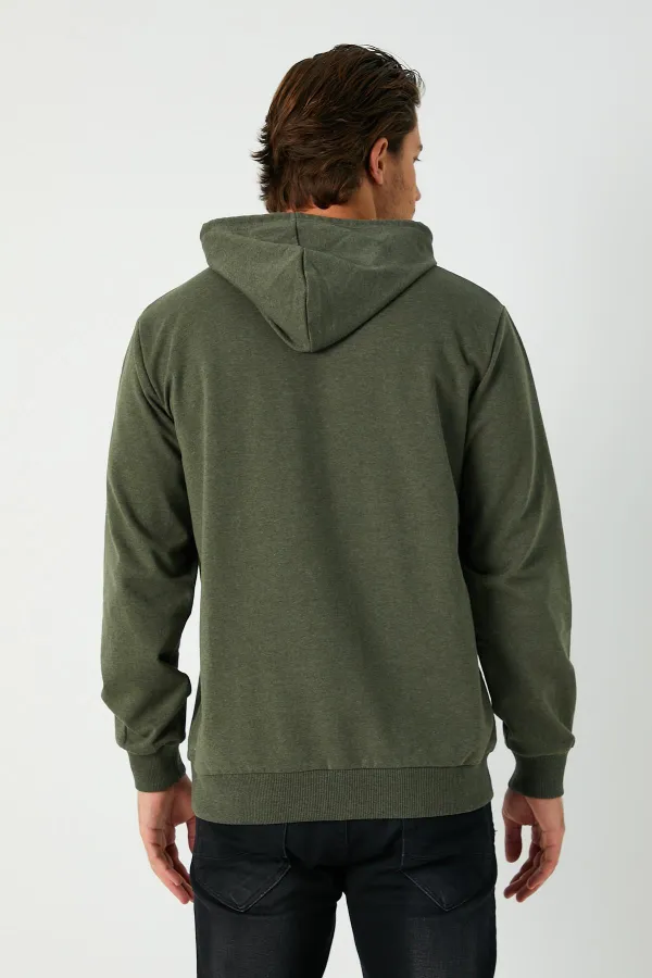 Sweat-shirt à capuche kaki pour homme avec poche kangourou