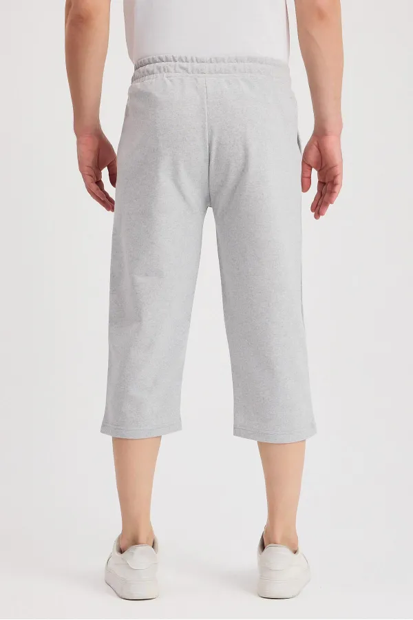 Erkek Yanları Cepli Gri Bermuda Diz Altı Kapri Beli Ayarlanabilir Lastikli Uzun Şort MTLCE108