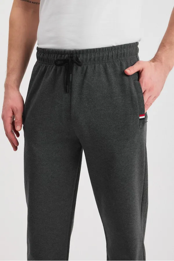 Black-Anthracite Men's Zip-Up Pocket Sweatpants with Embroidered Detail, Straight Leg, Relaxed Fit, Casual 2-Pack MTLCE107