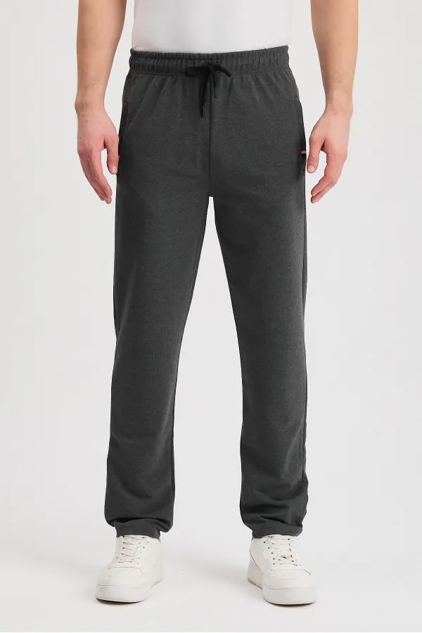 Siyah-Lacivert-Gri-Antrasit Erkek Fermuarlı Cepli Nakış Detaylı Düz Paça Rahat Kesim Günlük 4'lü Eşofman Altı