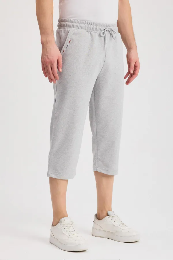 Erkek Yanları Cepli Siyah-Antrasit Bermuda Diz Altı Kapri Beli Ayarlanabilir Lastikli 2'li Uzun Şort