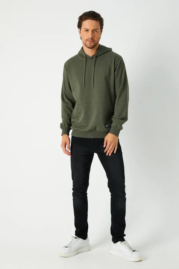 Sweat-shirt à capuche kaki pour homme avec poche kangourou
