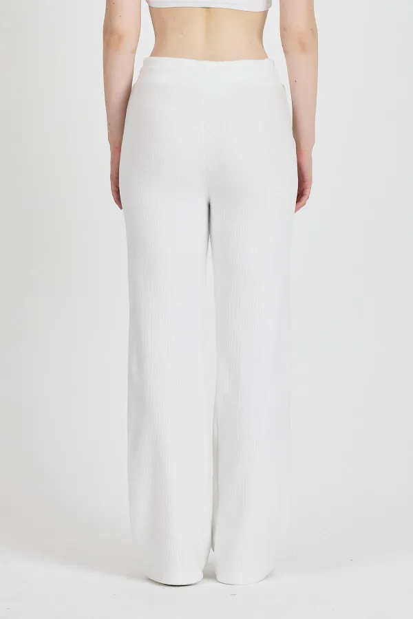 Off-white ribbed wide-leg corset high-waisted women's sweatpants with pockets