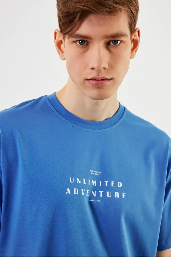 Leo Erkek Oversize Tshirt %100 Pamuk Bisiklet Yaka Baskı Detaylı Basic Tişört MTLCE82