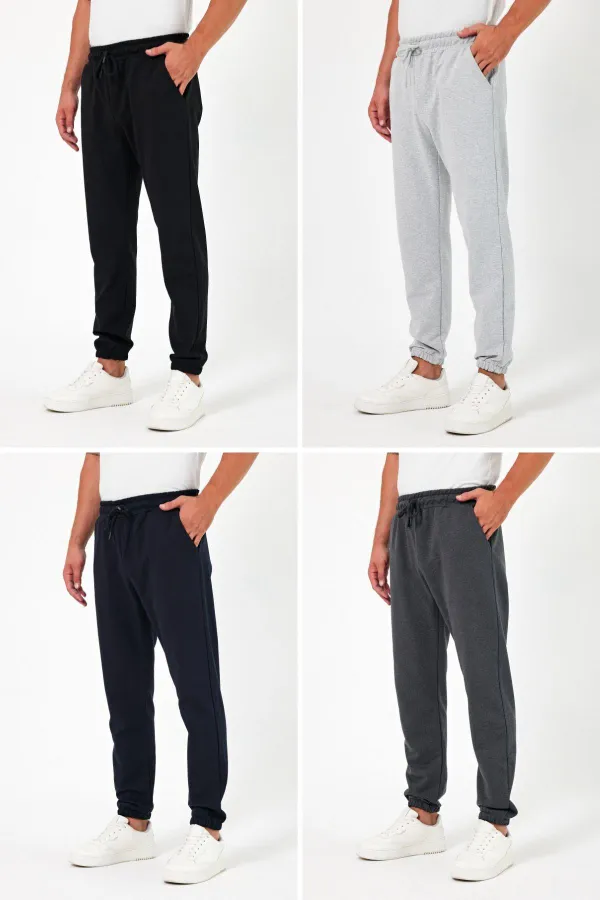 Kalın Siyah-Lacivert-Gri-Antrasit Erkek 4'lü Eşofman Altı Jogger Arka Cepli Lastik Paça Regular Fit Şardonsuz