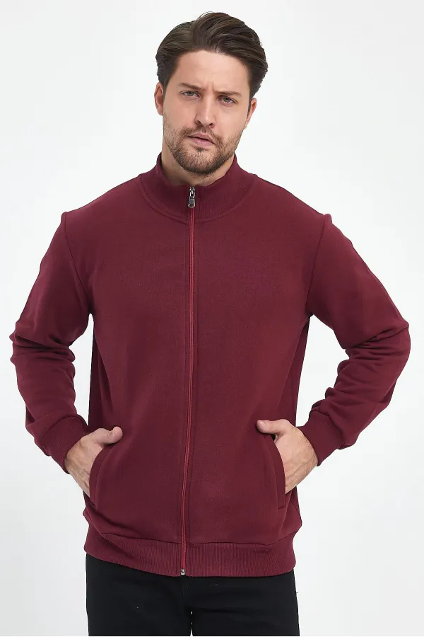 Gilet bordeaux pour homme, doublure intérieure zippée en coton, col montant et poches latérales