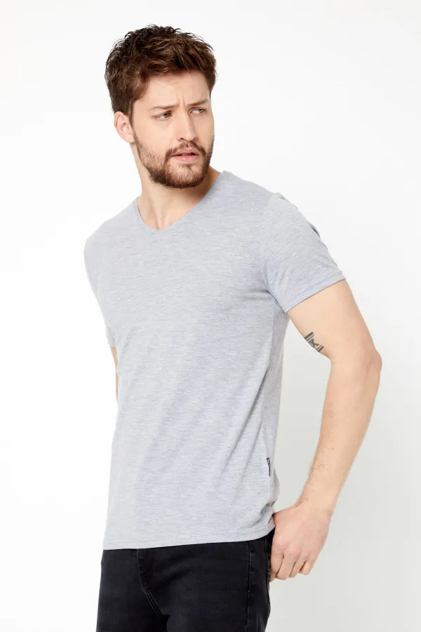 Erkek Pamuklu Kısa Kollu V Yaka T-shirt