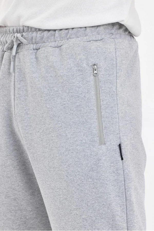 Erkek Cepleri Fermuarlı Gri Bermuda Diz Altı Kapri Beli Ayarlanabilir Lastikli Uzun Şort