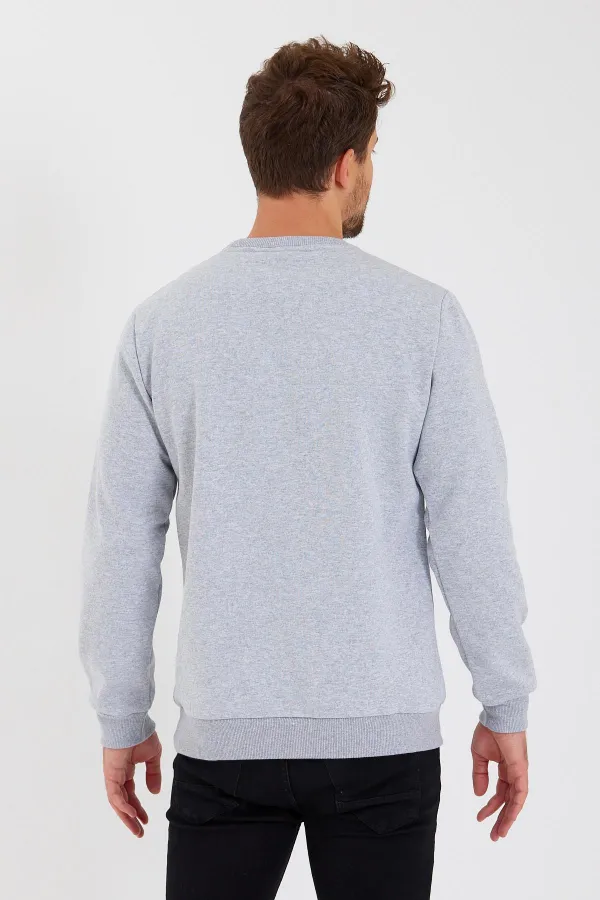 Crew Neck Sweatshirt with Label Detail and Cotton Lining for Men.