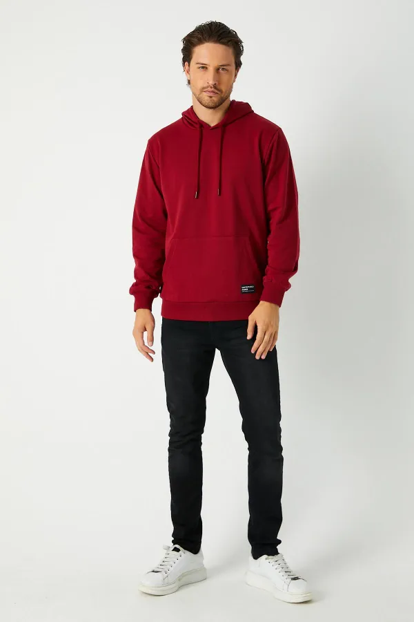Sweat-shirt à capuche bordeaux pour homme avec poche kangourou