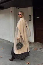 Bej Atkı Detaylı Uzun Kaban - 85163