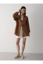 Coffee 100% Cotton Linen Kimono Blouse with Lace Detail