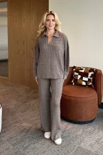 Ensemble pull en maille marron - 98074