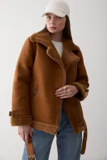 Manteau doublé de fourrure marron