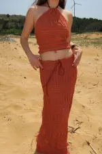 Ensemble chemisier et jupe en mousseline à sequins couleur carrelage