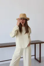 Ensemble chemisier et pantalon jaune Marisol