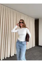 Off-white Crew Neck Long Sleeve Bodysuit - 0098