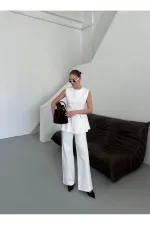 Beyaz Leandra Tasarım Bluz Pantolon Takım