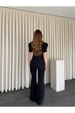 Siyah Balon Kol Düğmeli Ceket Pantolon Takım - 0440