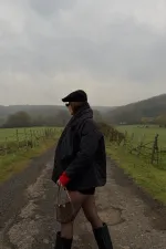 Siyah Kapitone Şallı Mont - 0762