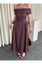 Robe midi marron à pois Madonna Neck - 00888