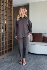 Ensemble chemise et pantalon marron Merlin avec ceinture - 8453