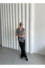 Gri Venedik Çapraz Düğmeli Yelek